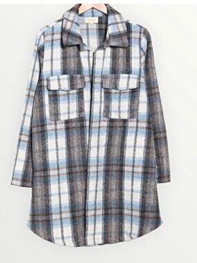 Melloday Plaid Shirt Jacket in Blue and Brown